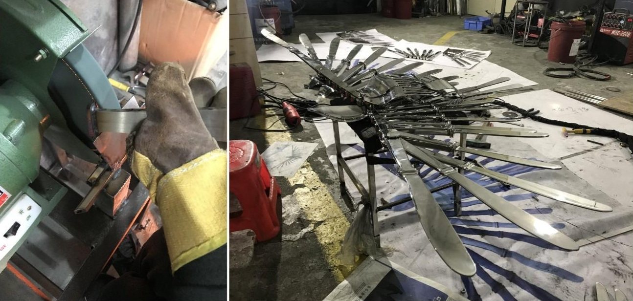 Workshop forming and assembly stages for sculptural components