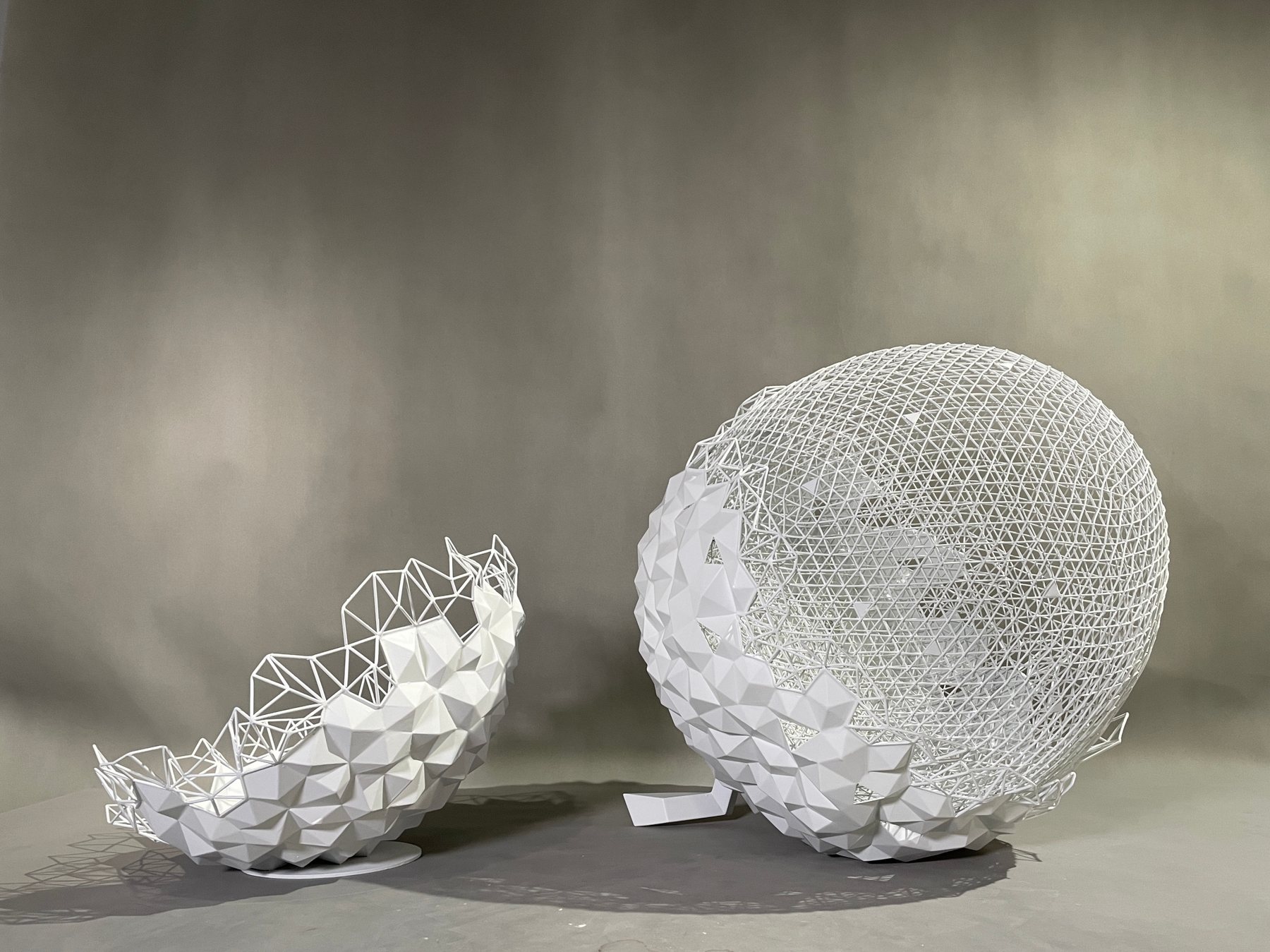 Alternate view of paired wire and faceted spherical forms