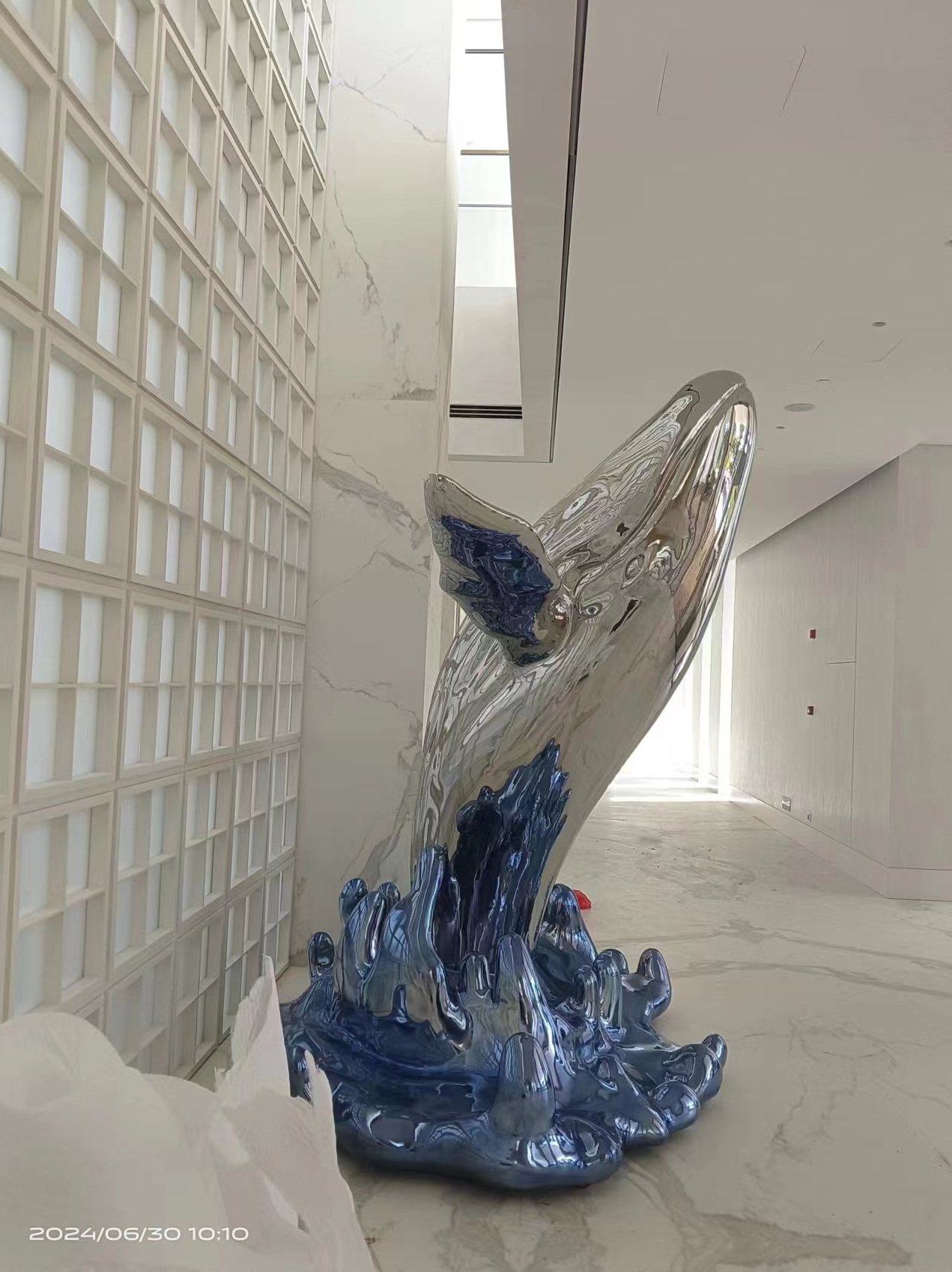 Second view of the blue and reflective interior sculpture