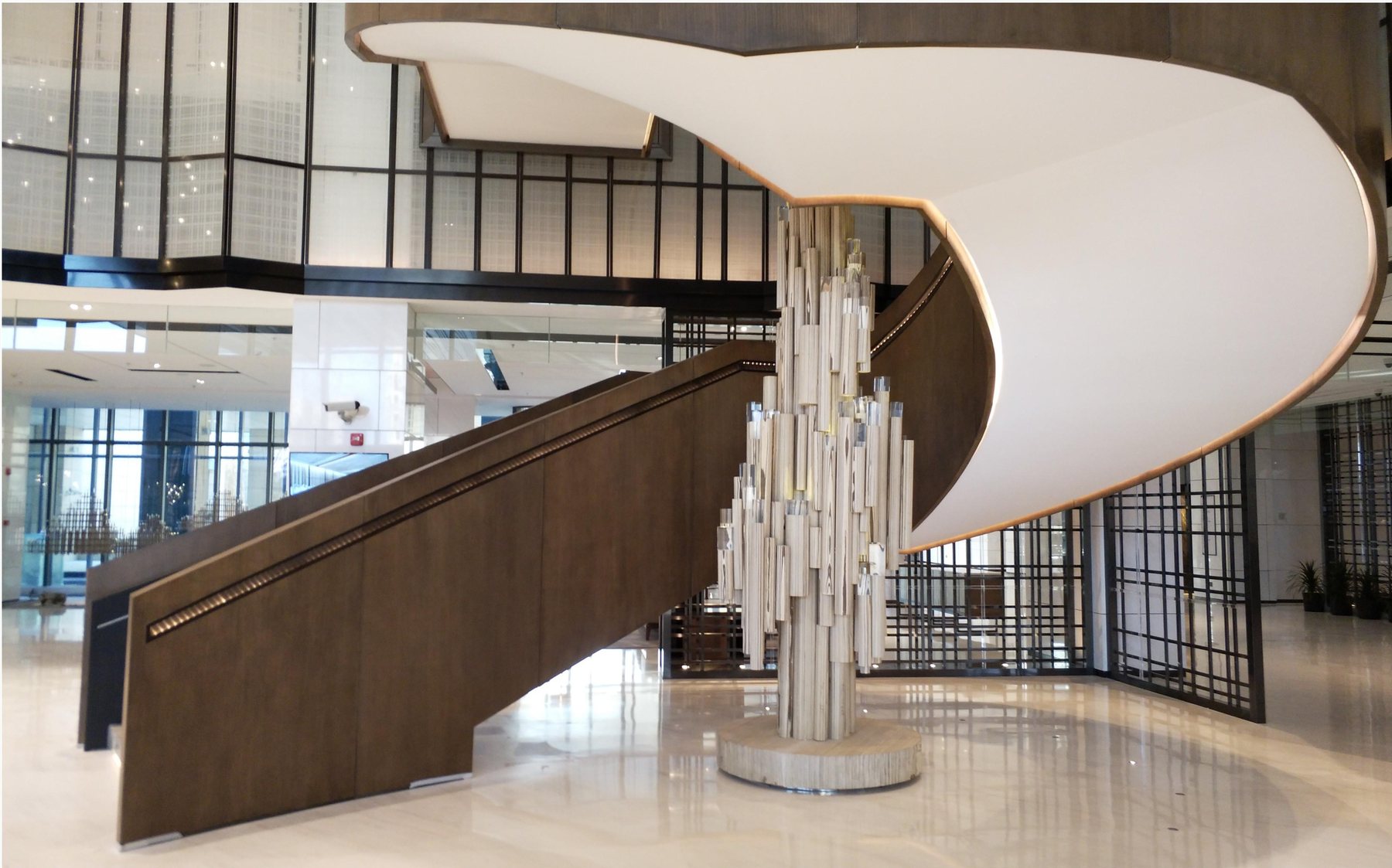 Sculptural feature beside a staircase at a Shanghai Marriott property
