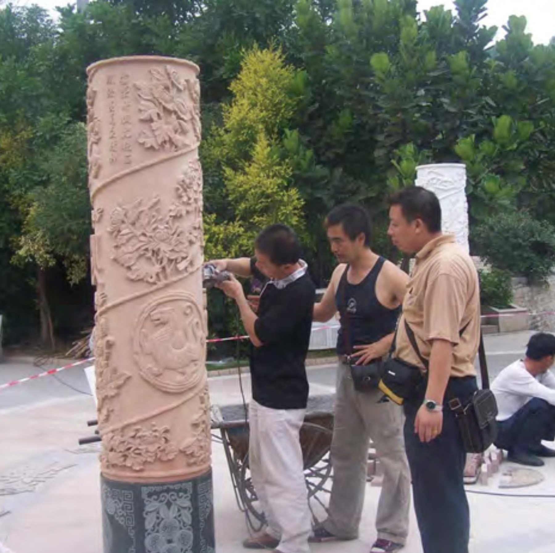 Decorated cultural column during site finishing