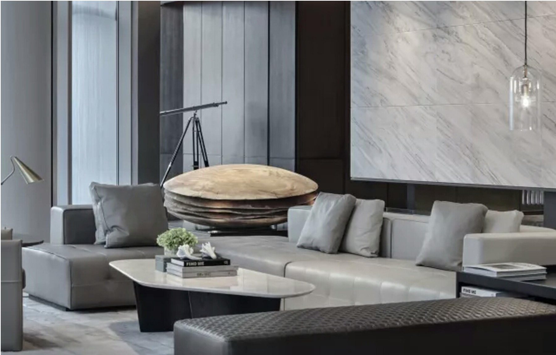 Layered sculptural centerpiece in a Wuhan Greenland 606 lounge