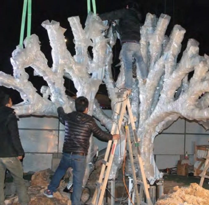 Branching sculpture structure during workshop assembly