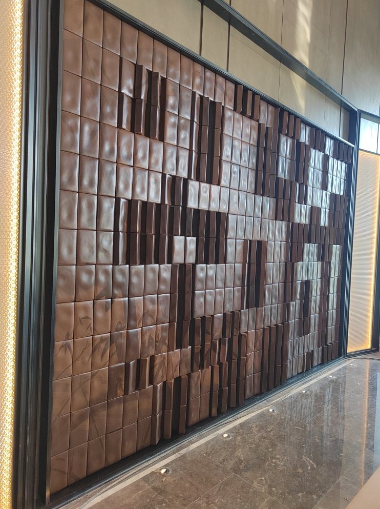Angled view of the installed modular wall panel